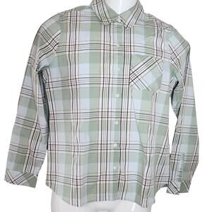 Croft & Barrow Womens Plaid GreenTan Cotton Button Up Shirt Long Sleeve W Small